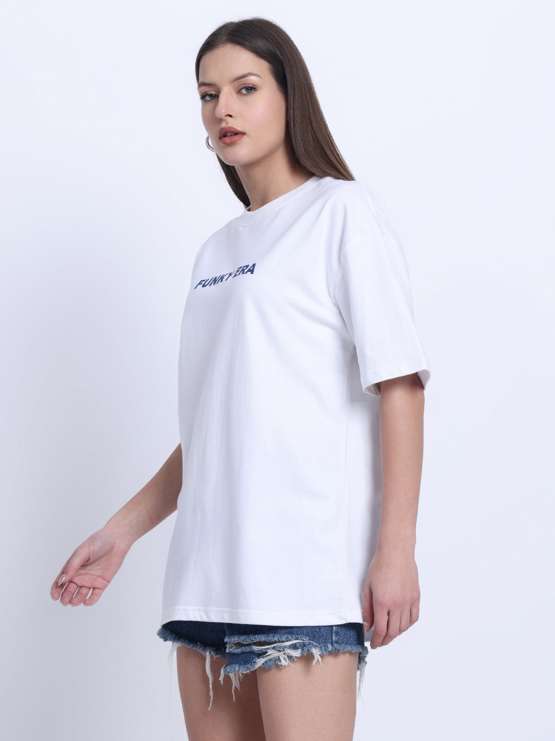 Funky Era White Oversized Back Graphic Printed Tee