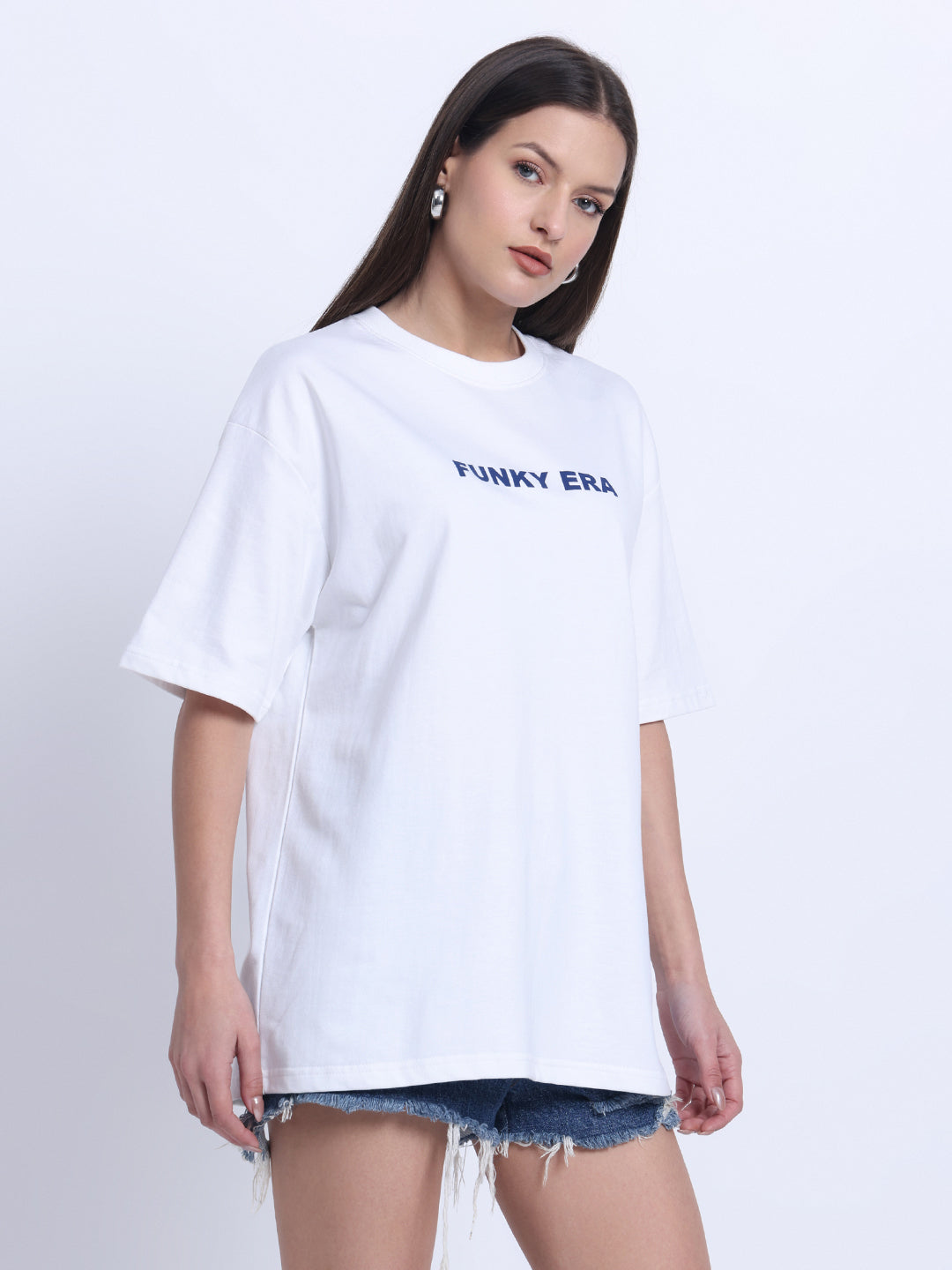 Funky Era White Oversized Back Graphic Printed Tee