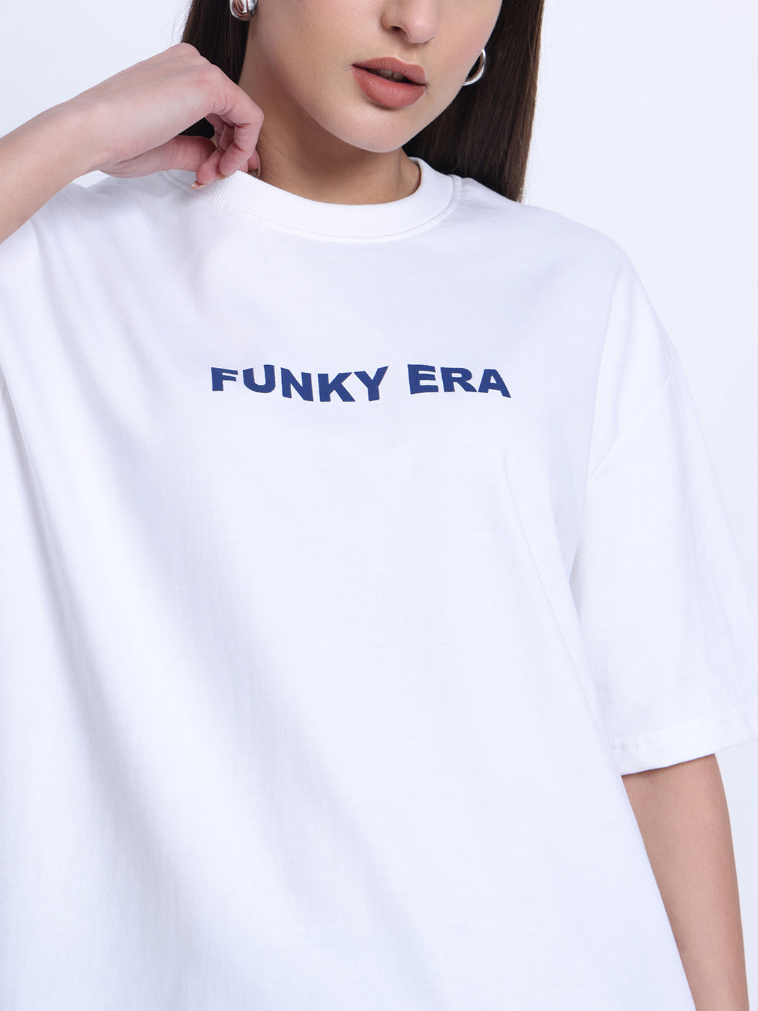 Funky Era White Oversized Back Graphic Printed Tee