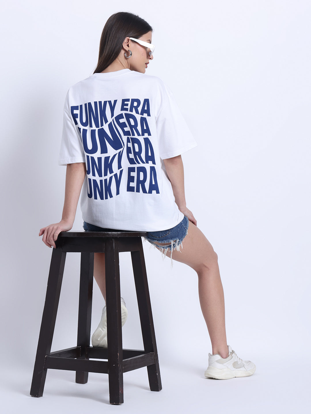 Funky Era White Oversized Back Graphic Printed Tee