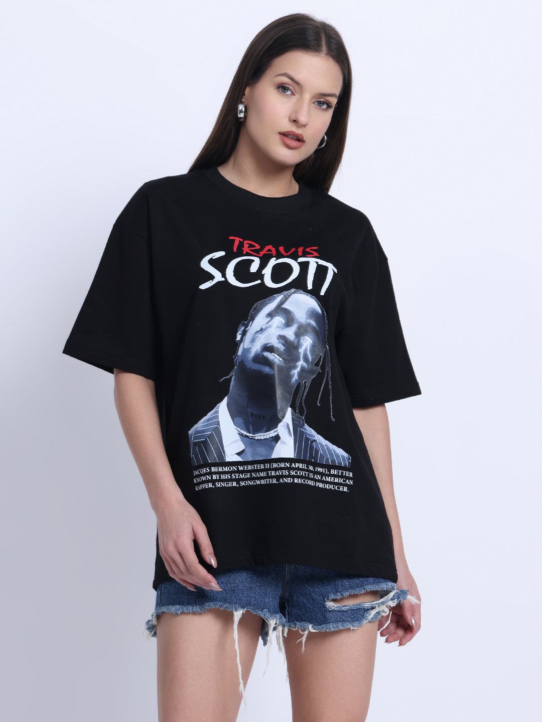 Travis Scott Black Oversized Printed Tee