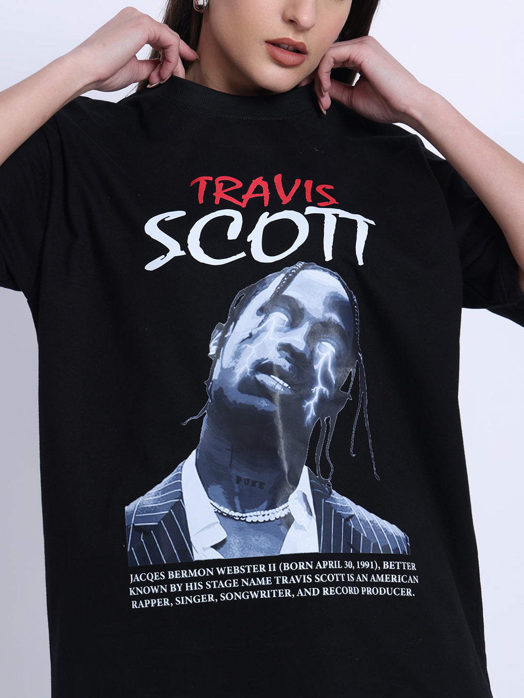 Travis Scott Black Oversized Printed Tee