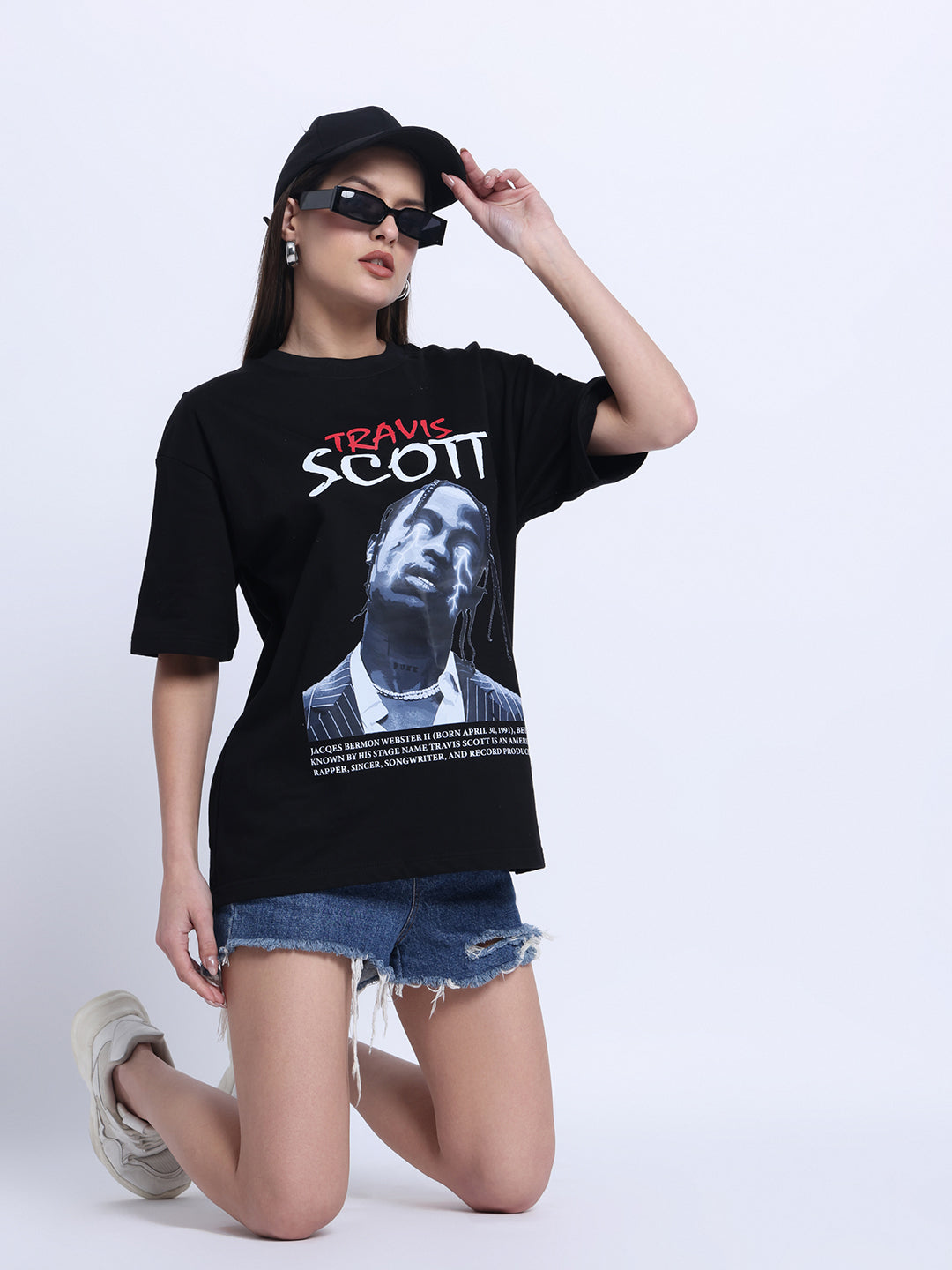 Travis Scott Black Oversized Printed Tee