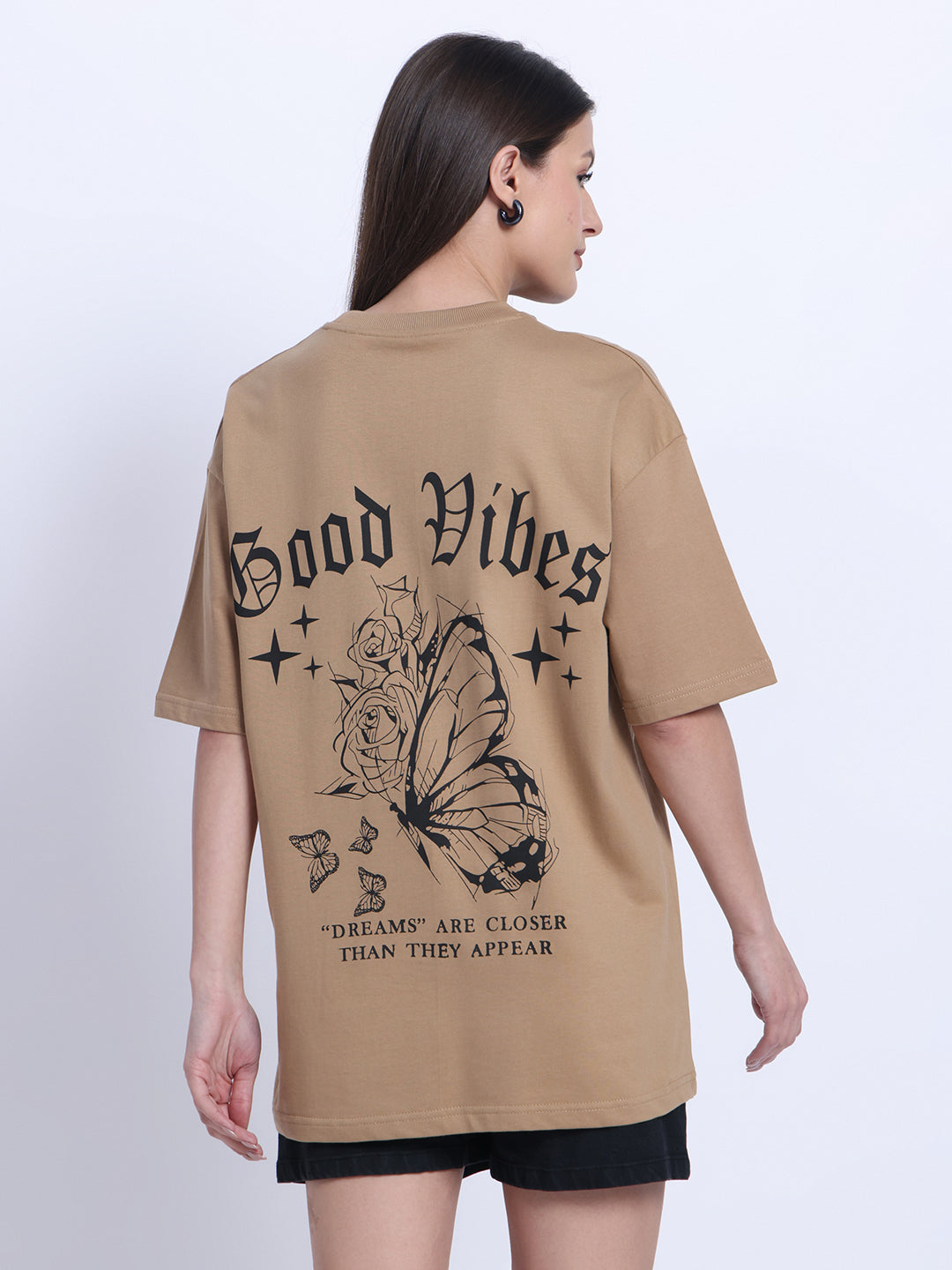 Good Vibes Beige Oversized Tee