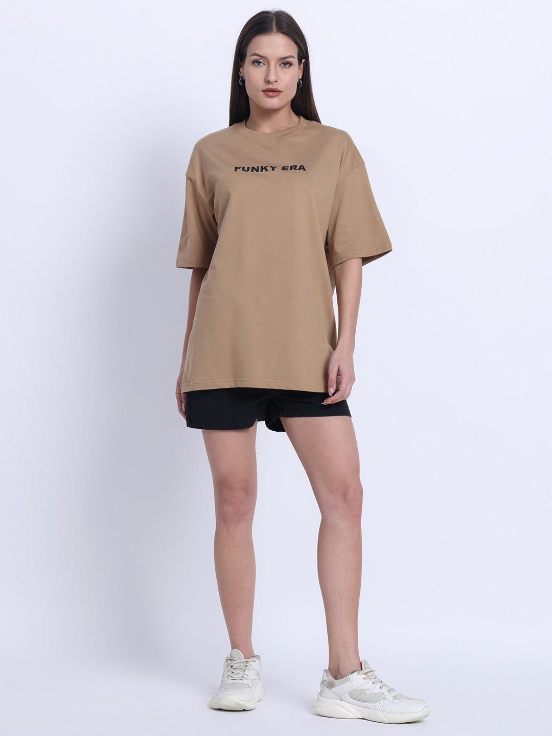 Good Vibes Beige Oversized Tee