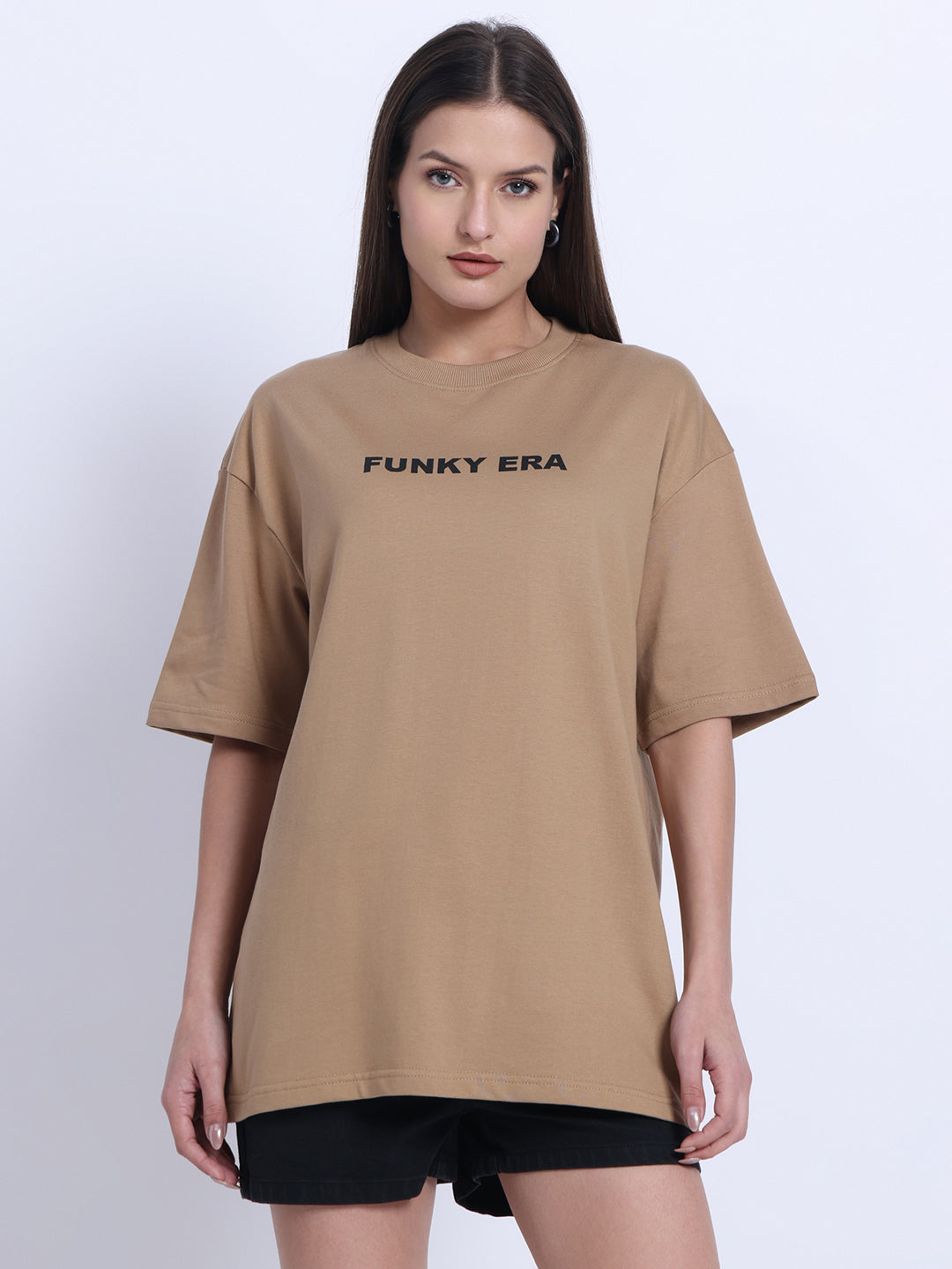 Good Vibes Beige Oversized Tee