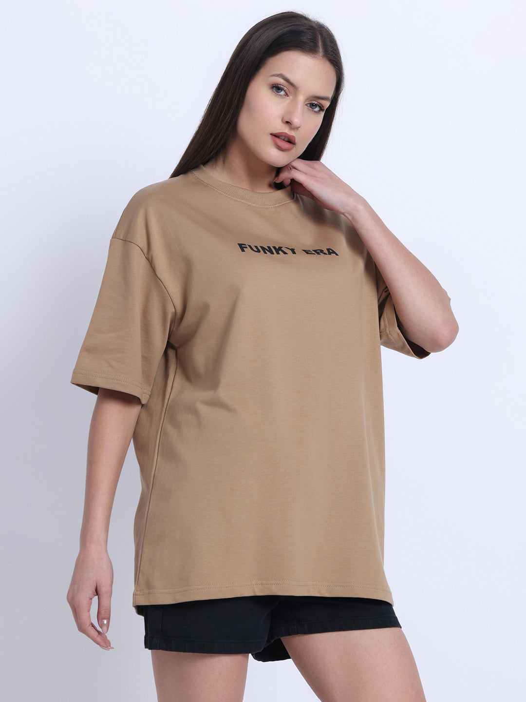 Good Vibes Beige Oversized Tee