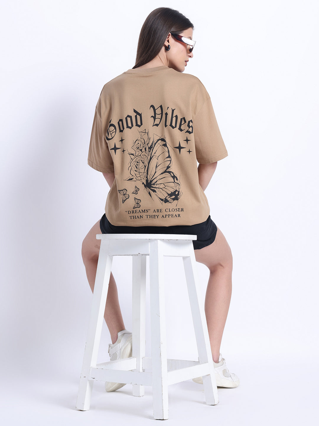 Good Vibes Beige Oversized Tee