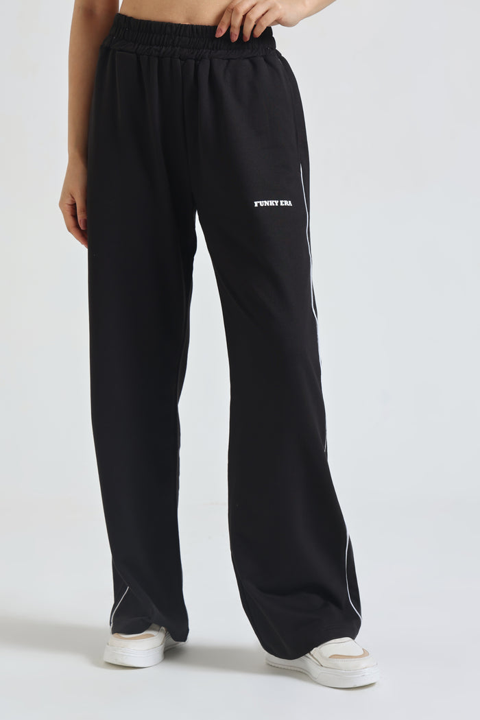 White Baby Tee and Black Wide-Leg Sweatpants Co-ord Set