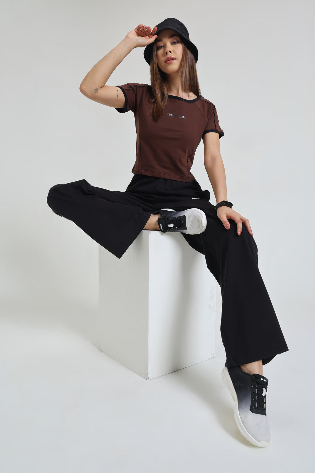 Coffee Baby Tee and Black Wide-Leg Sweatpants Co-ord Set