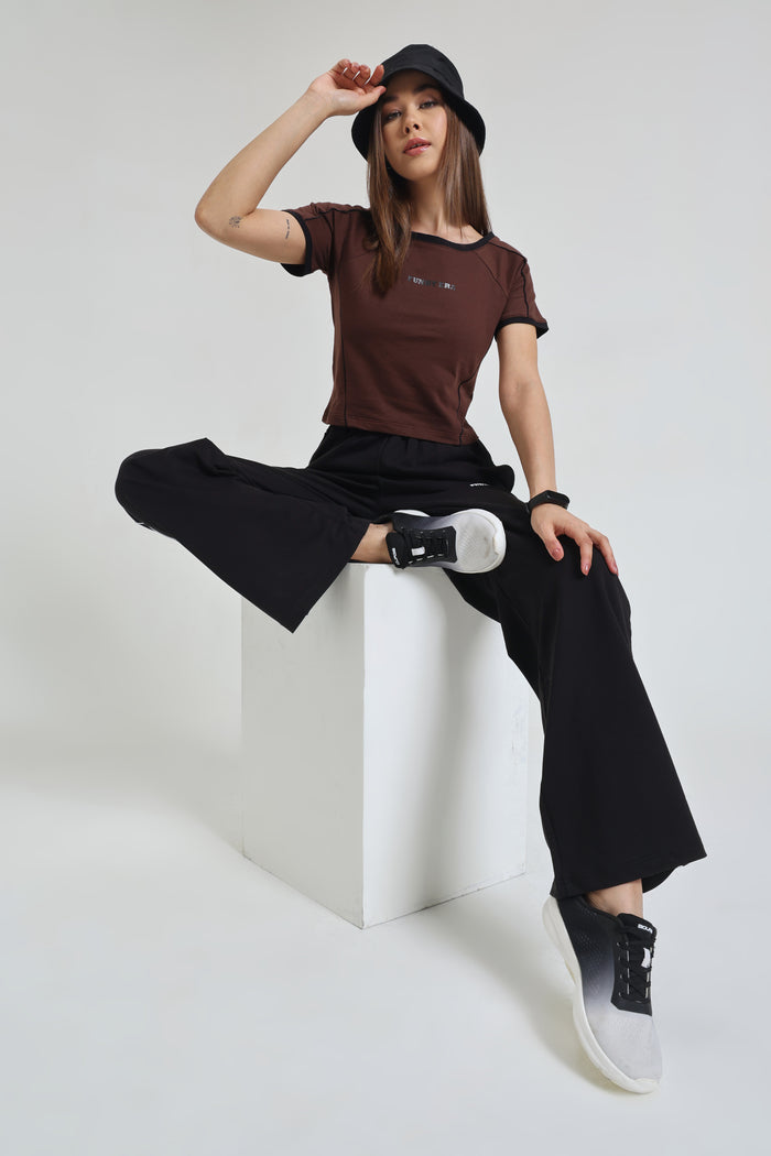 Coffee Baby Tee and Black Wide-Leg Sweatpants Co-ord Set