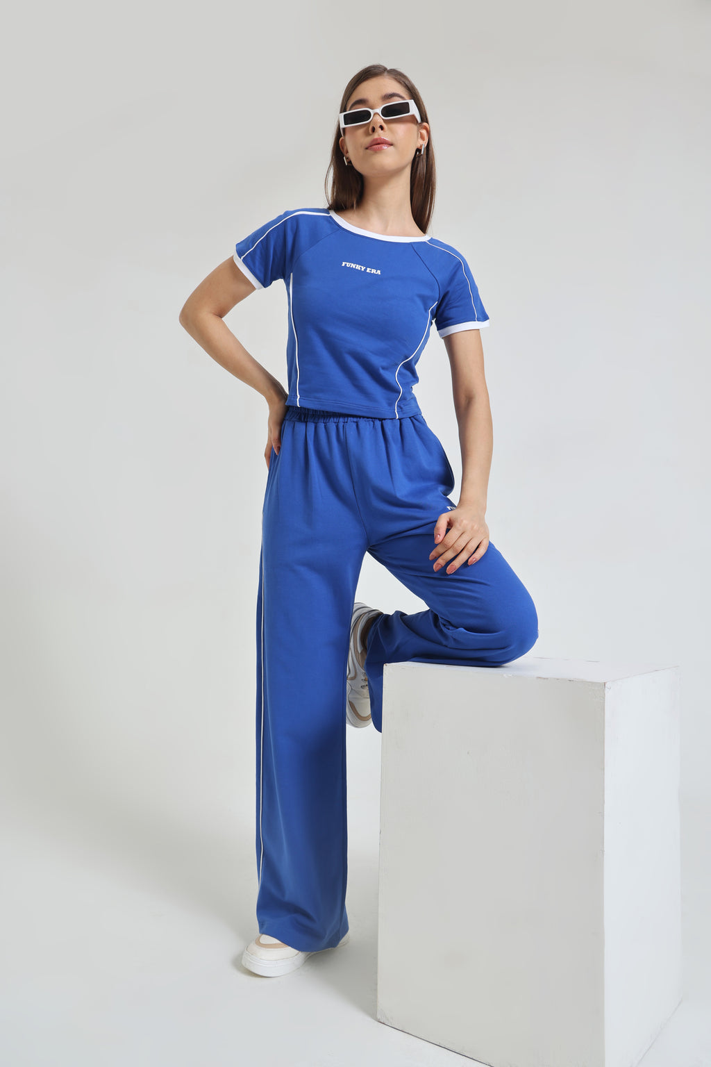 Royal Blue Baby Tee and Wide-Leg Sweatpants co-ord set