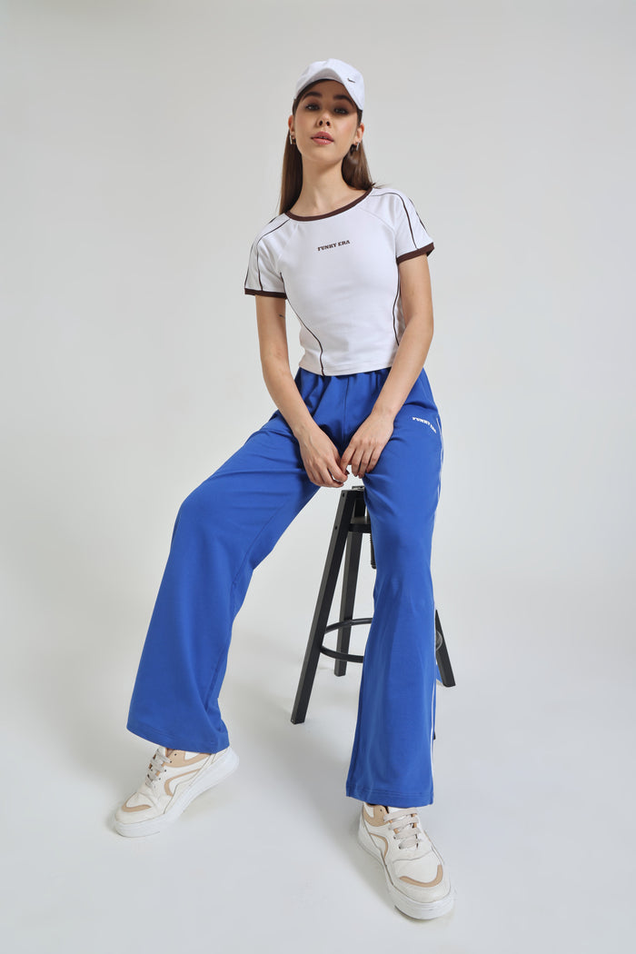 White Baby Tee and Royal Blue Wide-Leg Sweatpants co-ord set