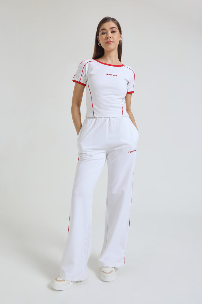 White Baby Tee and Wide-Leg Sweatpants co-ord set