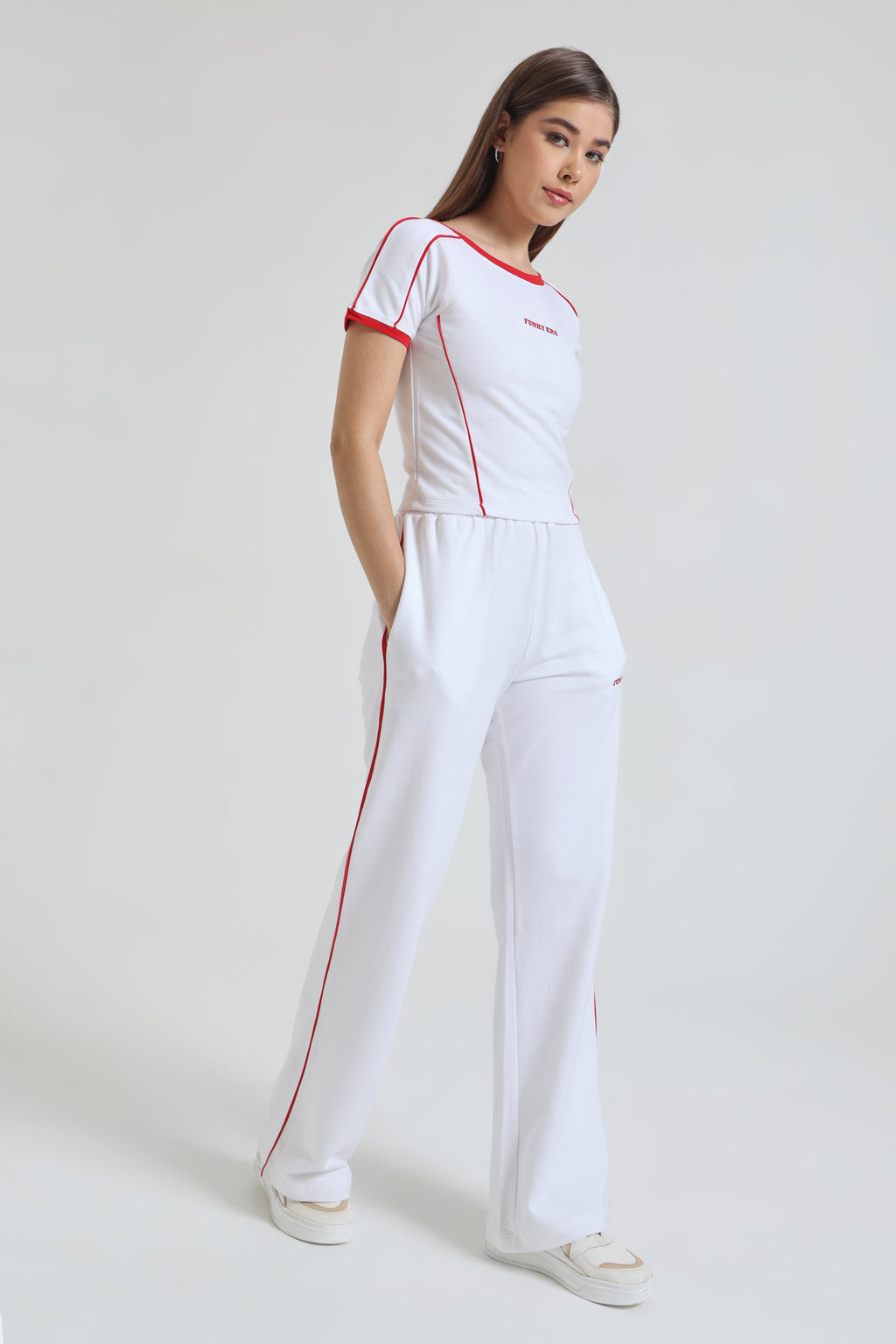 White Baby Tee and Wide-Leg Sweatpants co-ord set