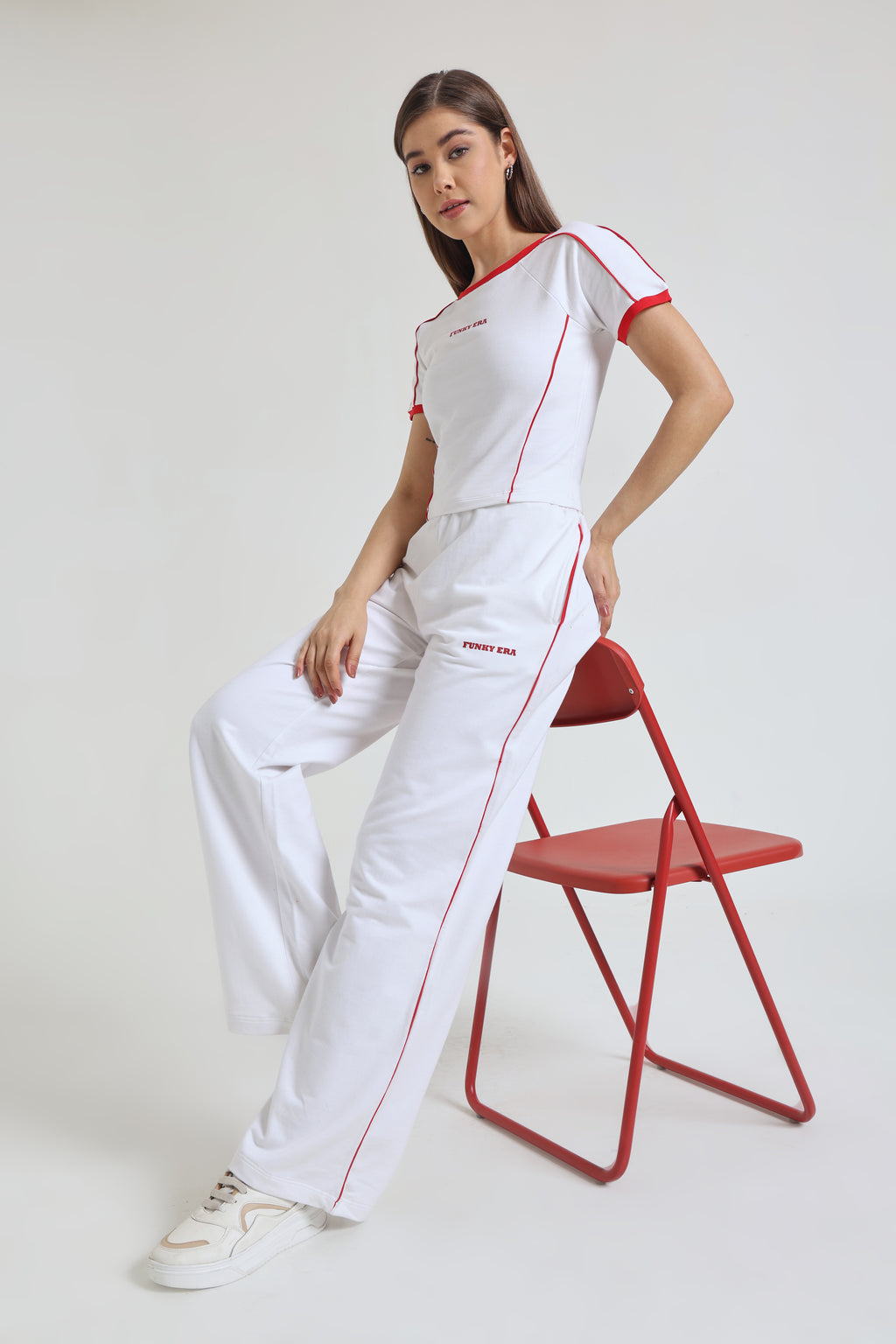 White Baby Tee and Wide-Leg Sweatpants co-ord set