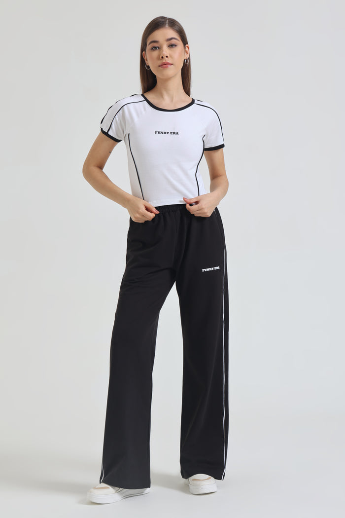 White Baby Tee and Black Wide-Leg Sweatpants Co-ord Set