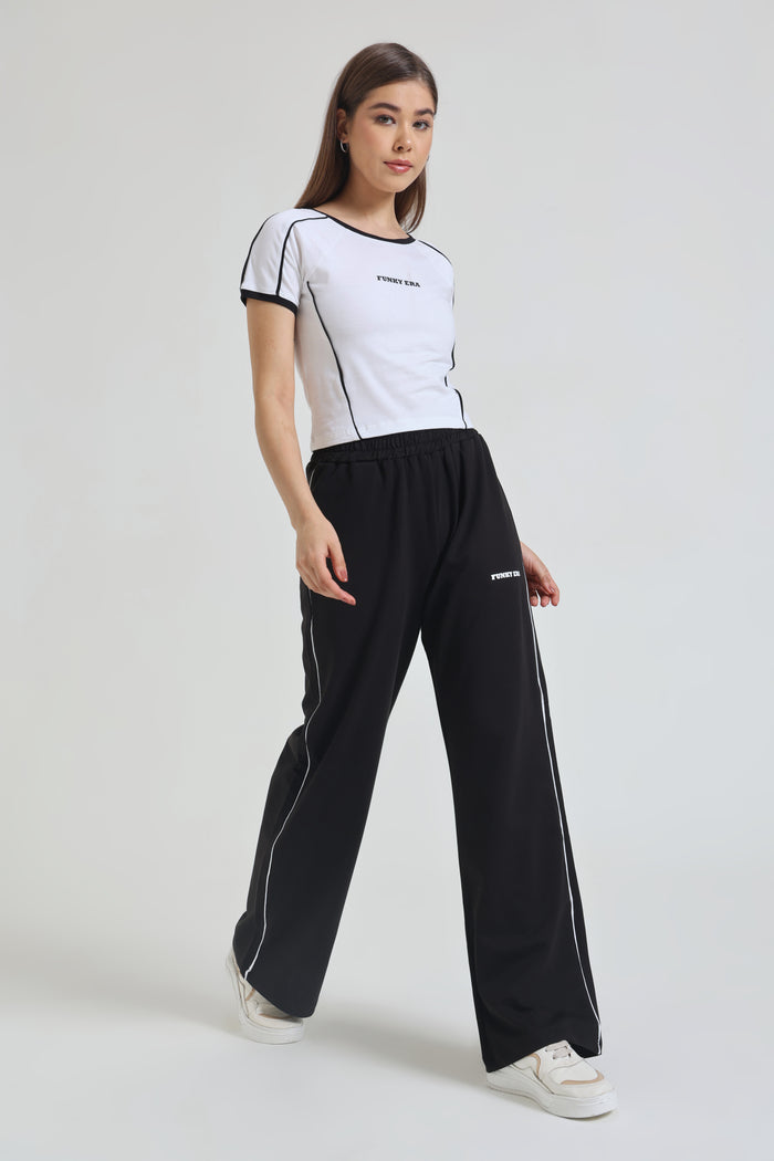 White Baby Tee and Black Wide-Leg Sweatpants Co-ord Set
