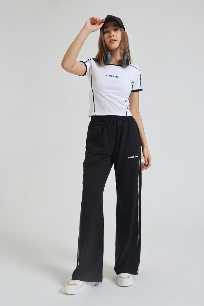 White Baby Tee and Black Wide-Leg Sweatpants Co-ord Set