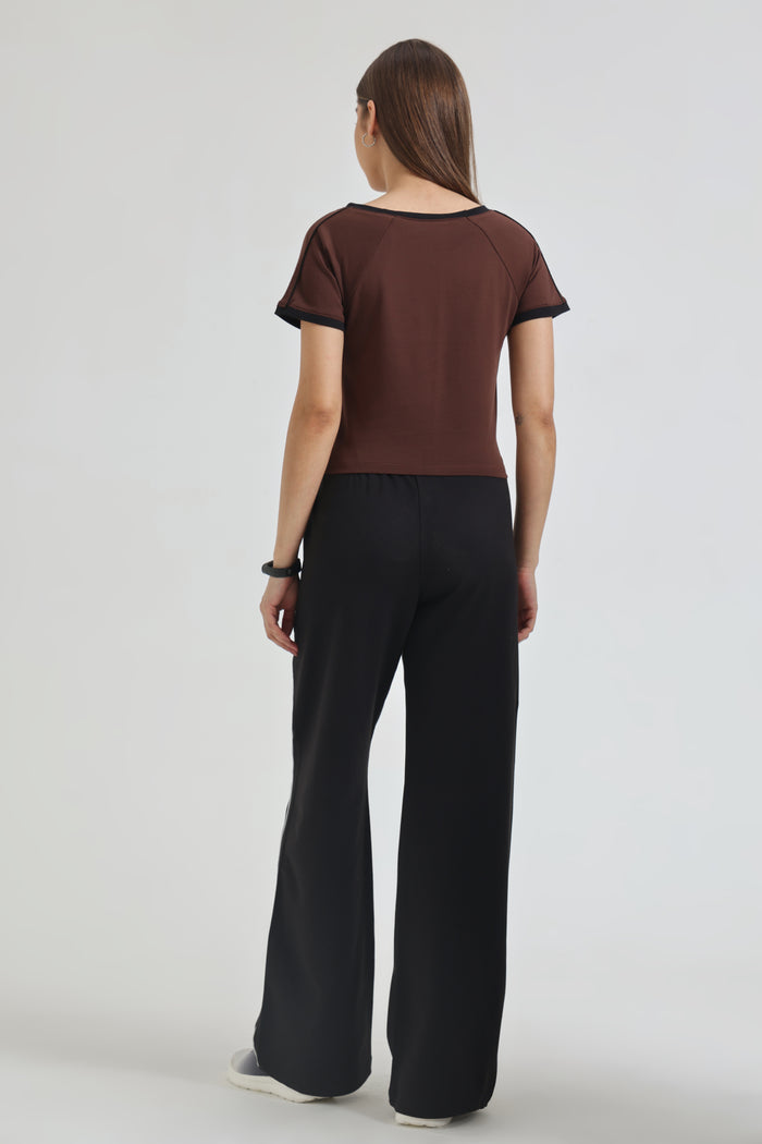 Coffee Baby Tee and Black Wide-Leg Sweatpants Co-ord Set