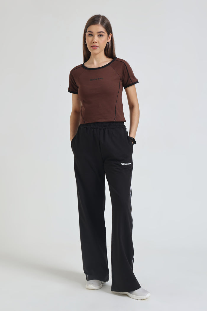 Coffee Baby Tee and Black Wide-Leg Sweatpants Co-ord Set