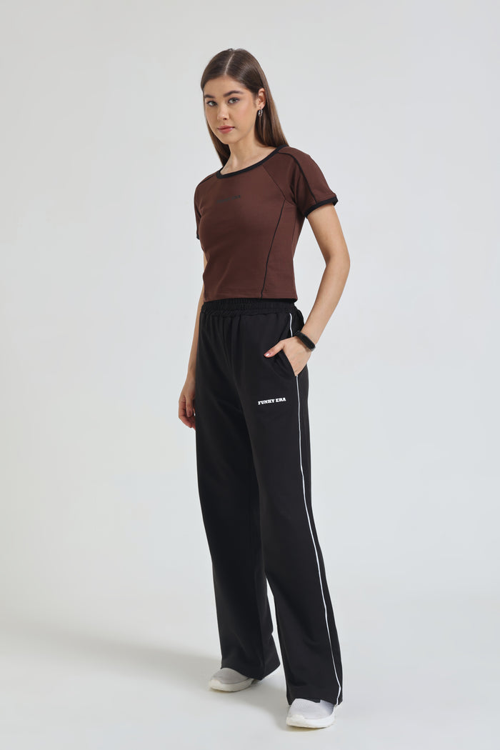 Coffee Baby Tee and Black Wide-Leg Sweatpants Co-ord Set
