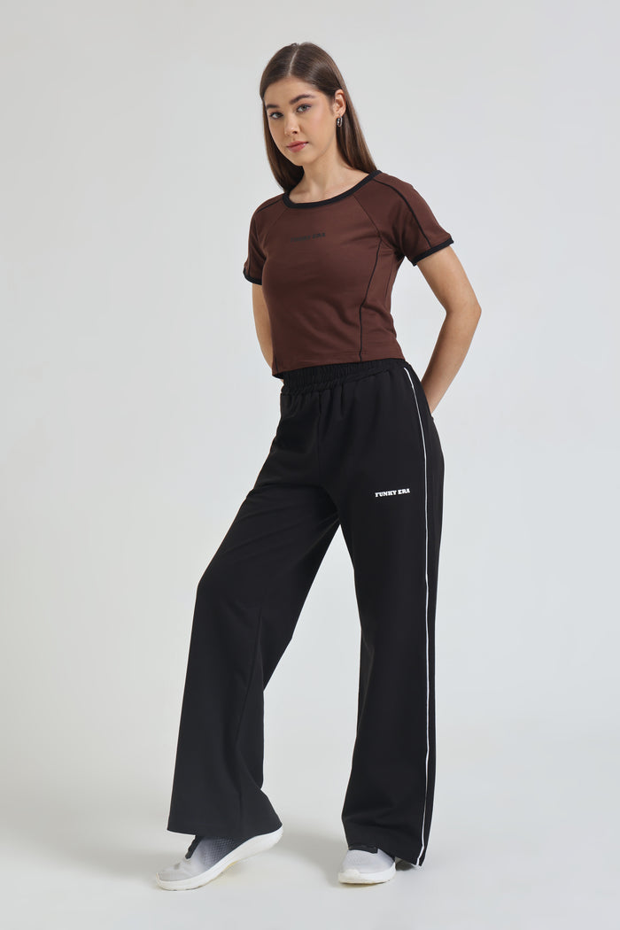 Coffee Baby Tee and Black Wide-Leg Sweatpants Co-ord Set
