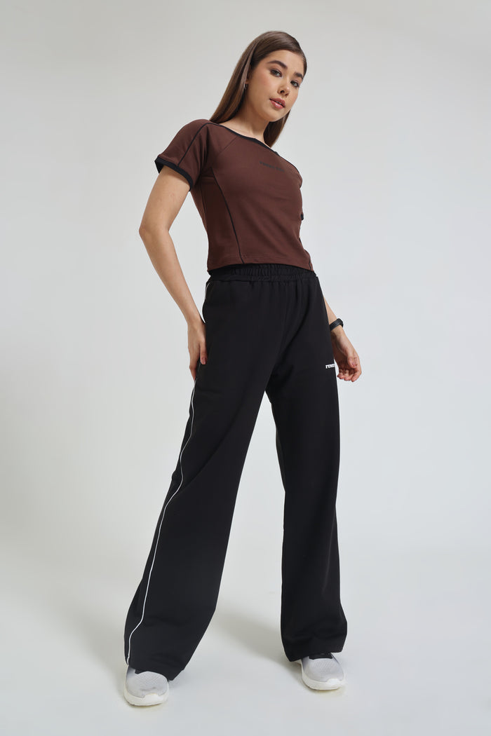 Coffee Baby Tee and Black Wide-Leg Sweatpants Co-ord Set