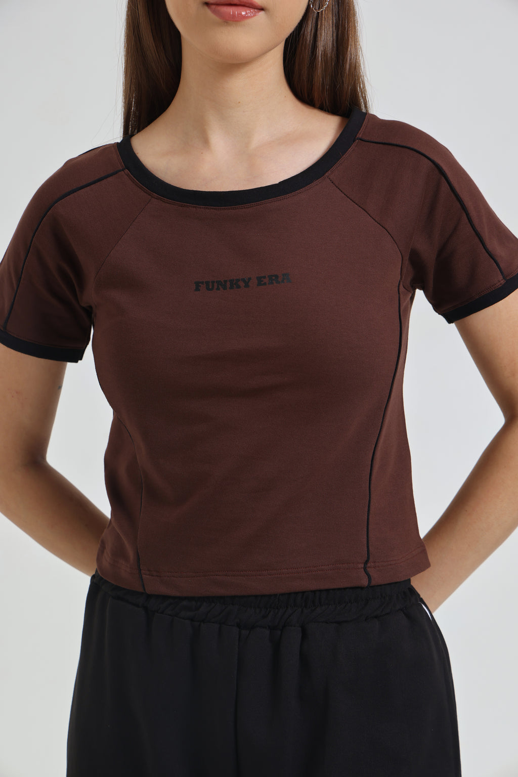 Coffee Baby Tee and Black Wide-Leg Sweatpants Co-ord Set