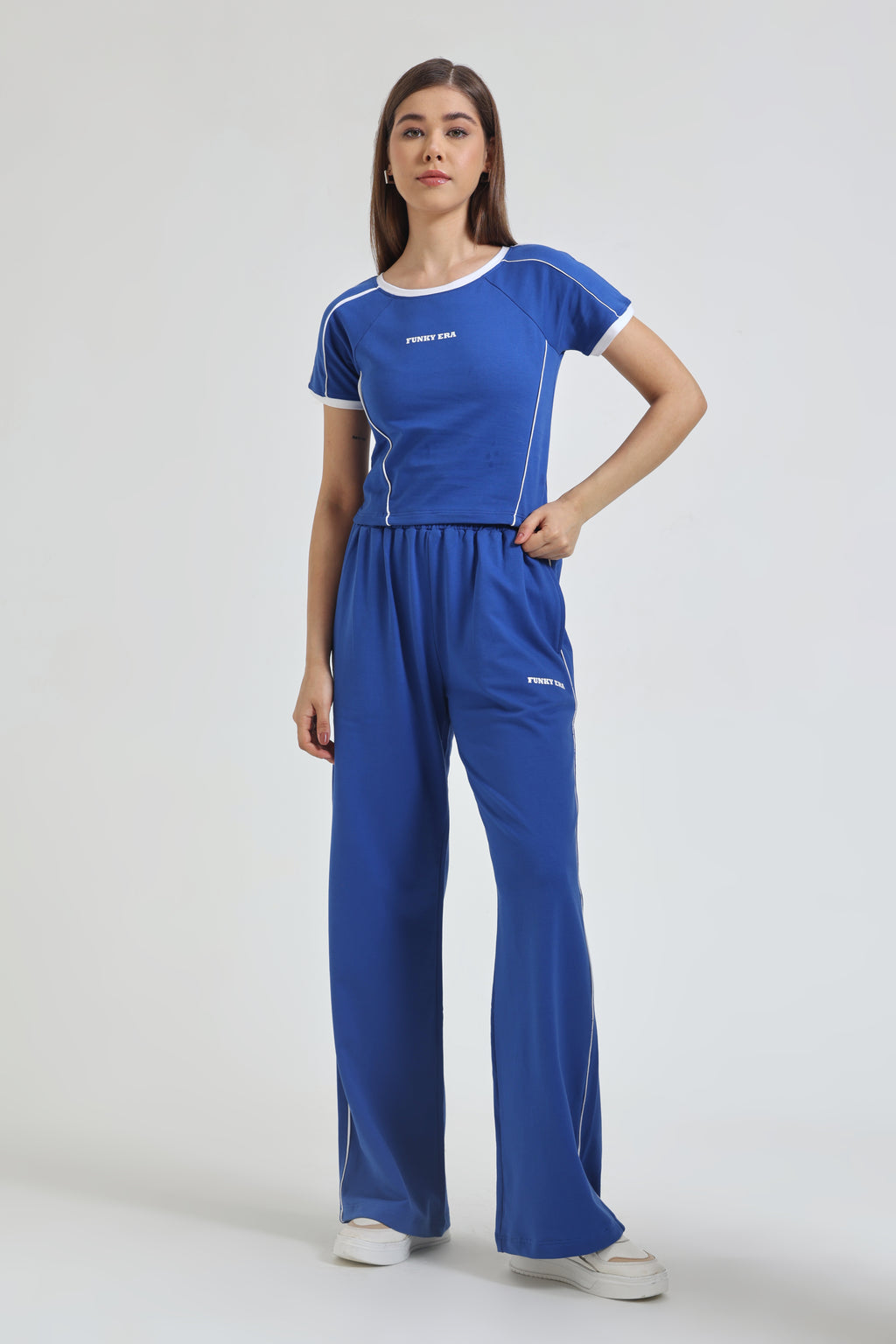 Royal Blue Baby Tee and Wide-Leg Sweatpants co-ord set