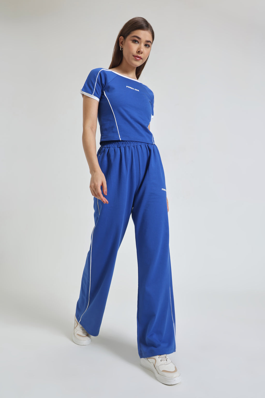 Royal Blue Baby Tee and Wide-Leg Sweatpants co-ord set