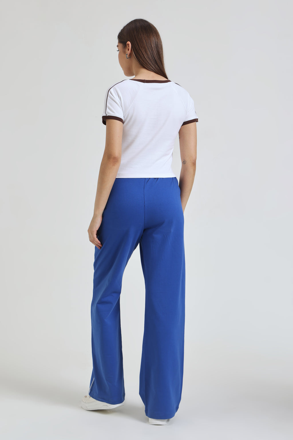 White Baby Tee and Royal Blue Wide-Leg Sweatpants co-ord set