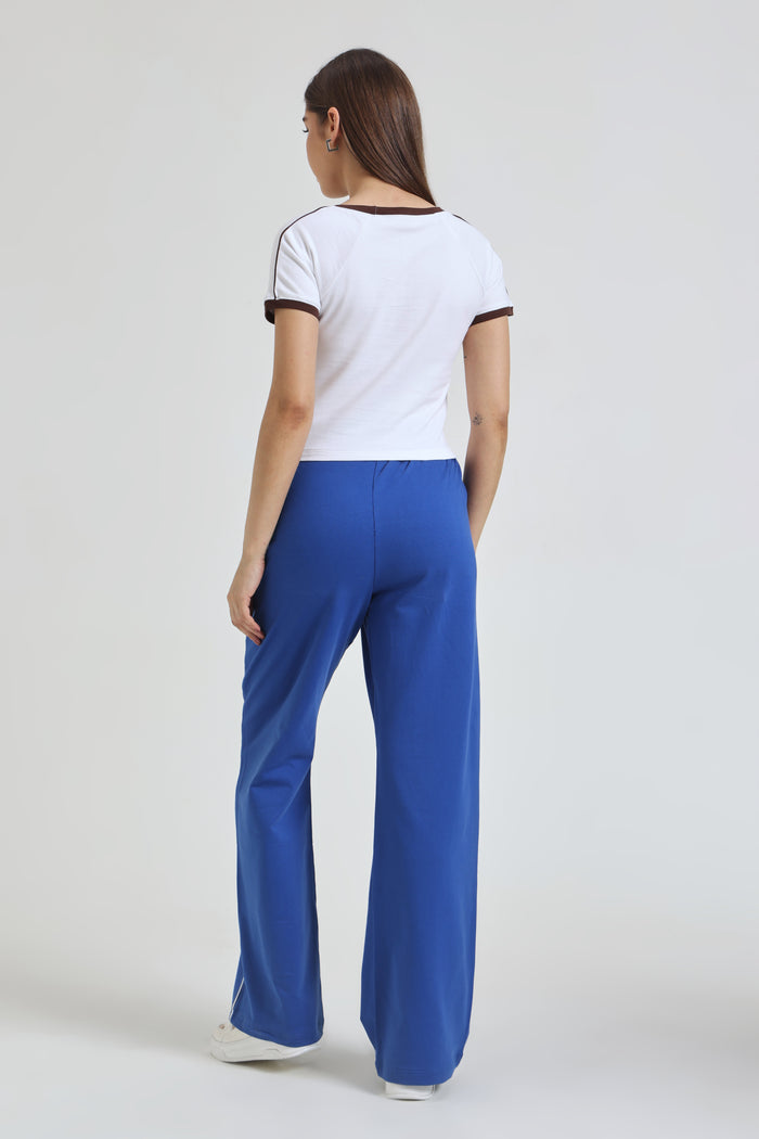 White Baby Tee and Royal Blue Wide-Leg Sweatpants co-ord set