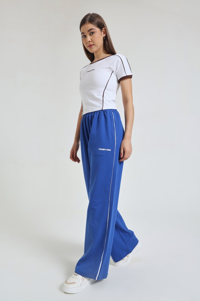 White Baby Tee and Royal Blue Wide-Leg Sweatpants co-ord set
