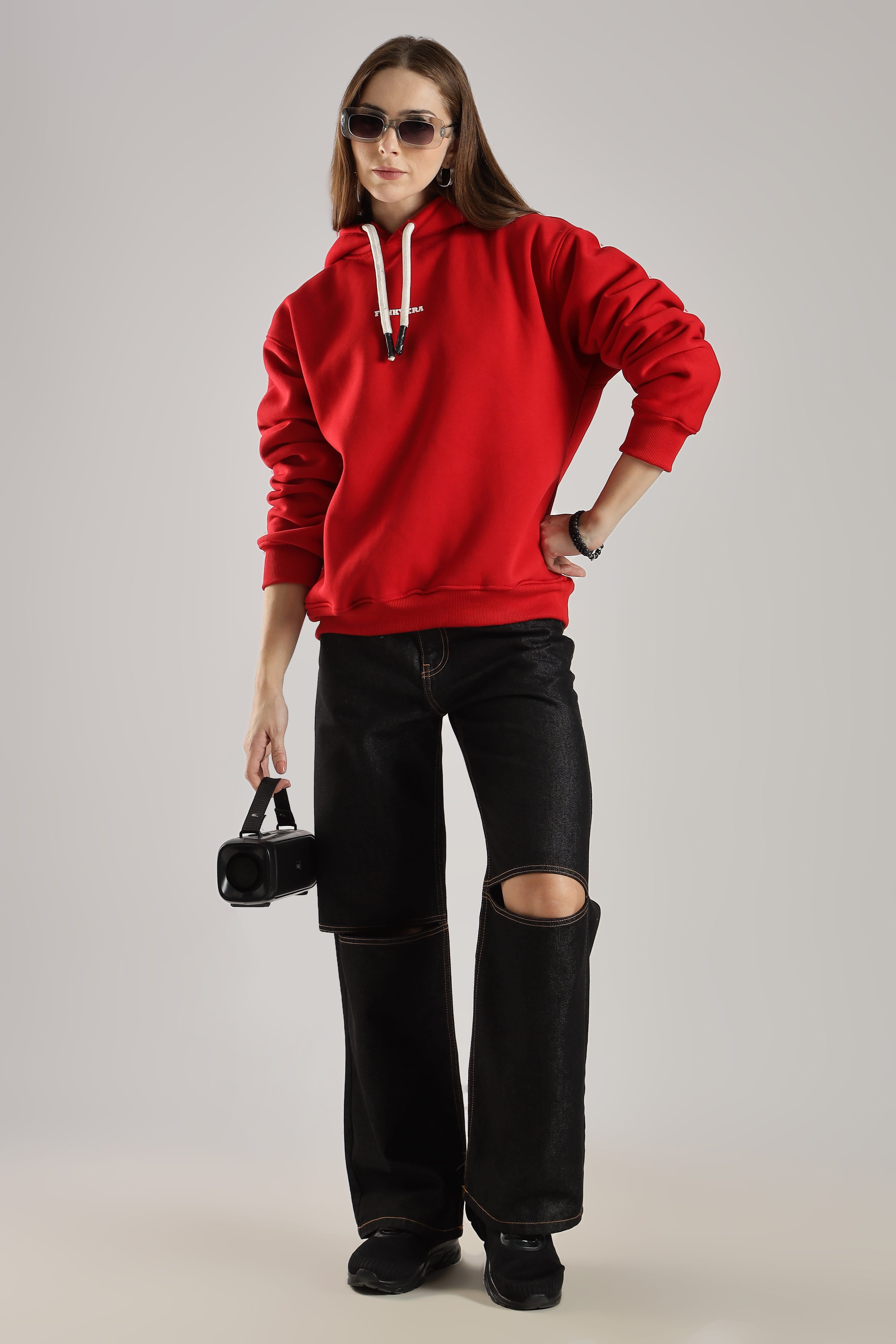Red signature oversized heavyweight hoodie