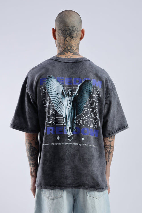 Acid Wash Black Freedom Oversized Tee