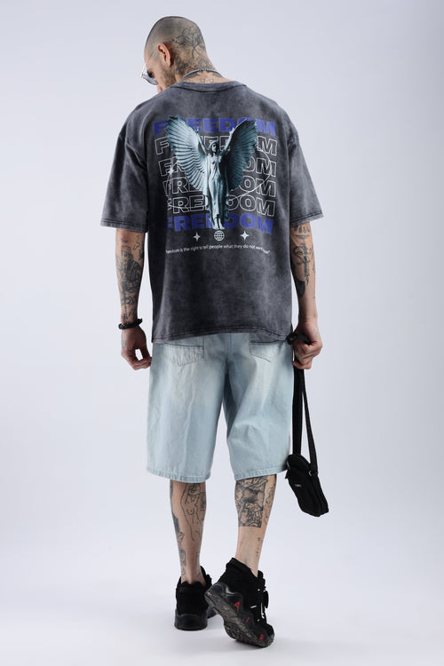 Acid Wash Black Freedom Oversized Tee