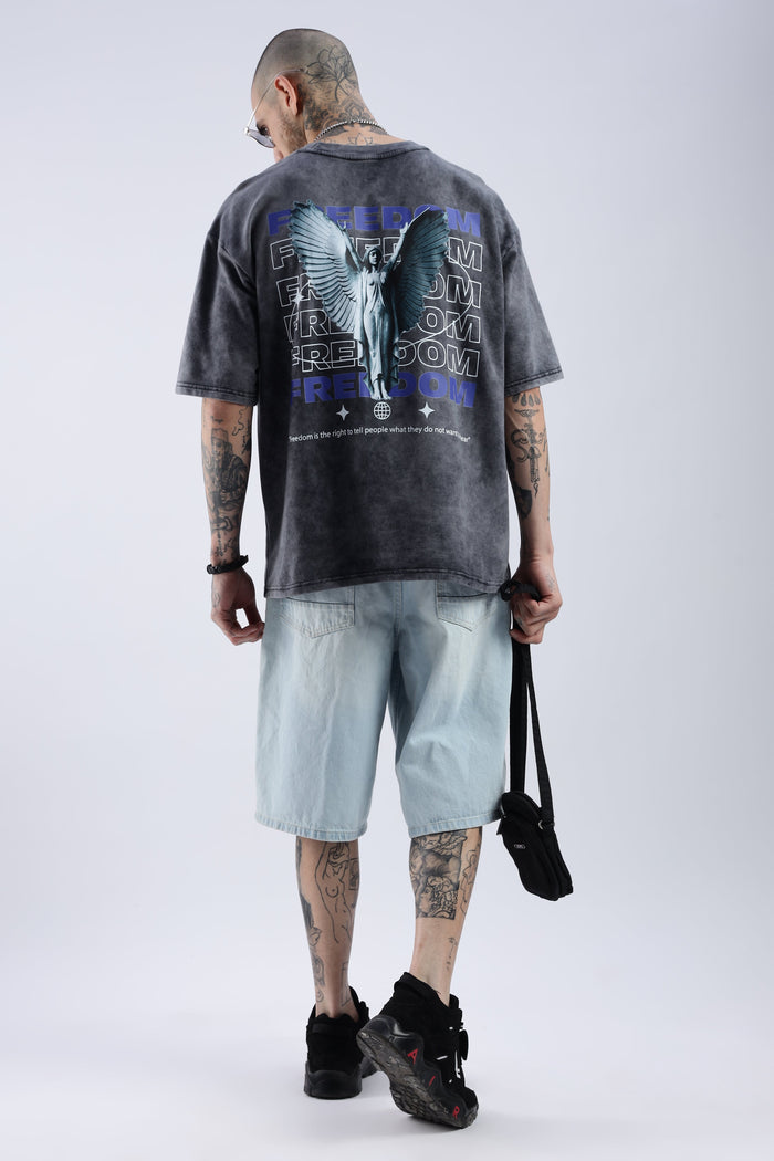 Acid Wash Black Freedom Oversized Tee