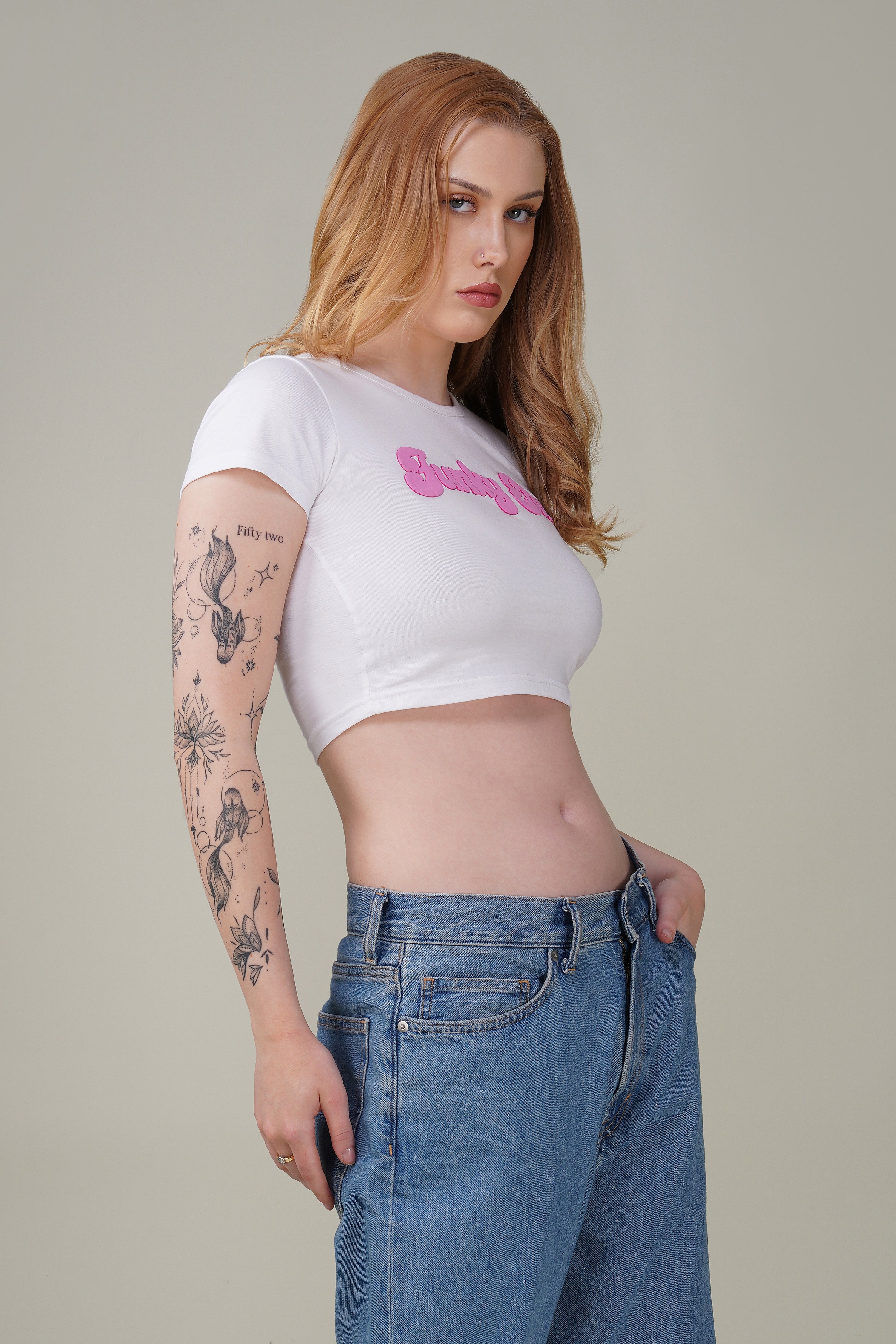 White Puffed Signature Baby Tee