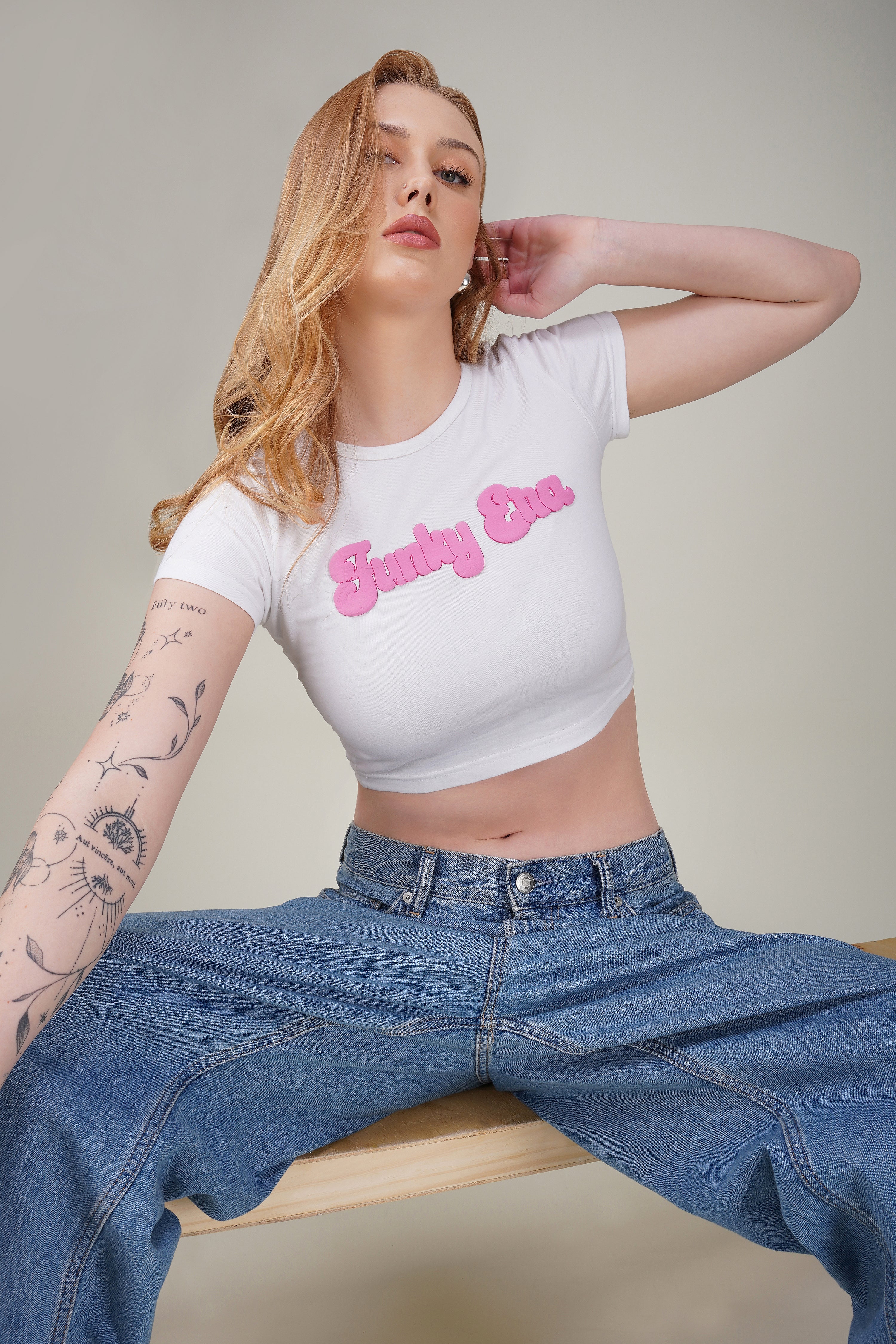 White Puffed Signature Baby Tee