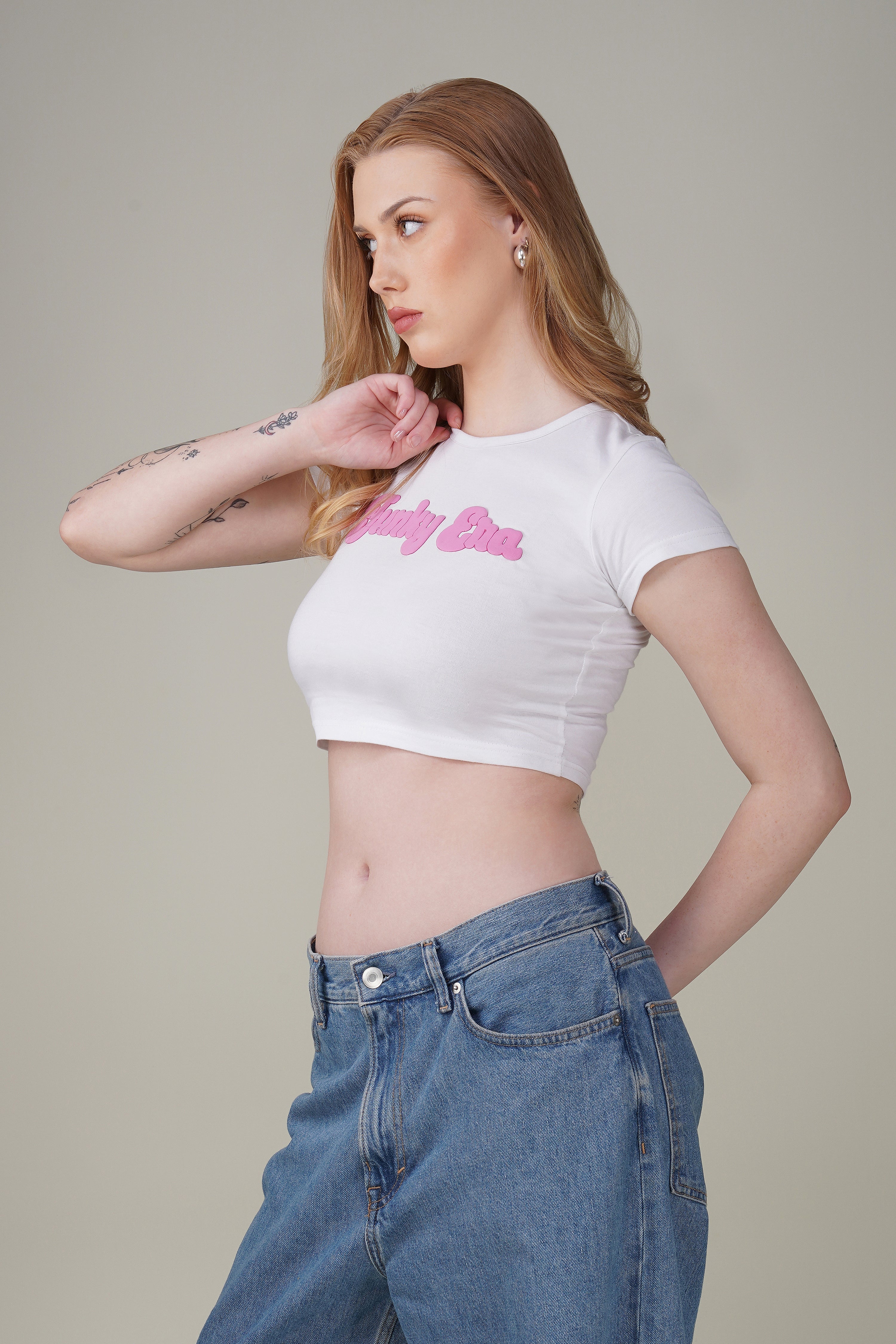 White Puffed Signature Baby Tee