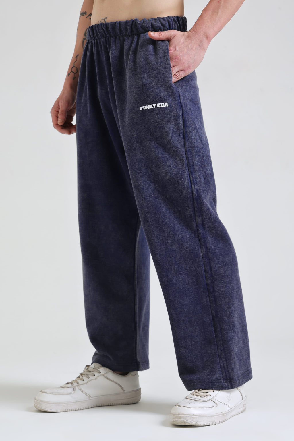 Denim Blue Faded Heavyweight Loose Fit Joggers