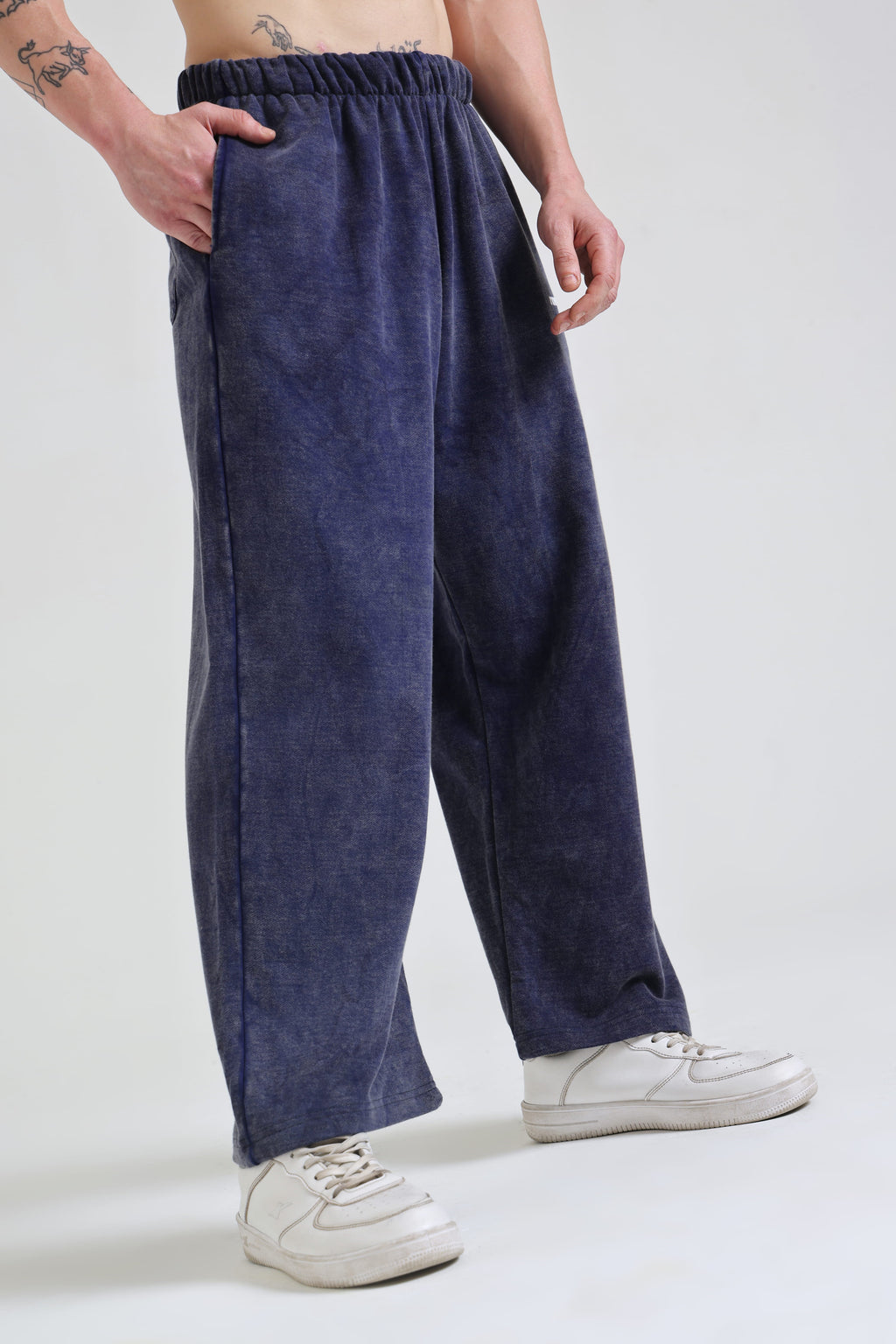 Denim Blue Faded Heavyweight Loose Fit Joggers