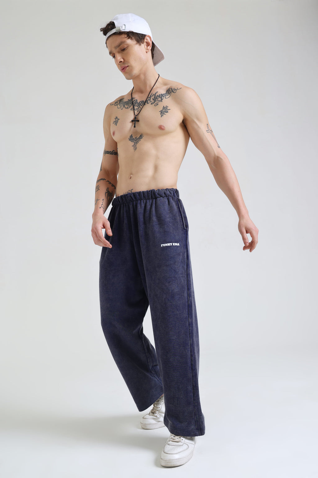 Denim Blue Faded Heavyweight Loose Fit Joggers