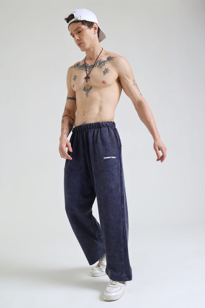 Denim Blue Faded Heavyweight Loose Fit Joggers