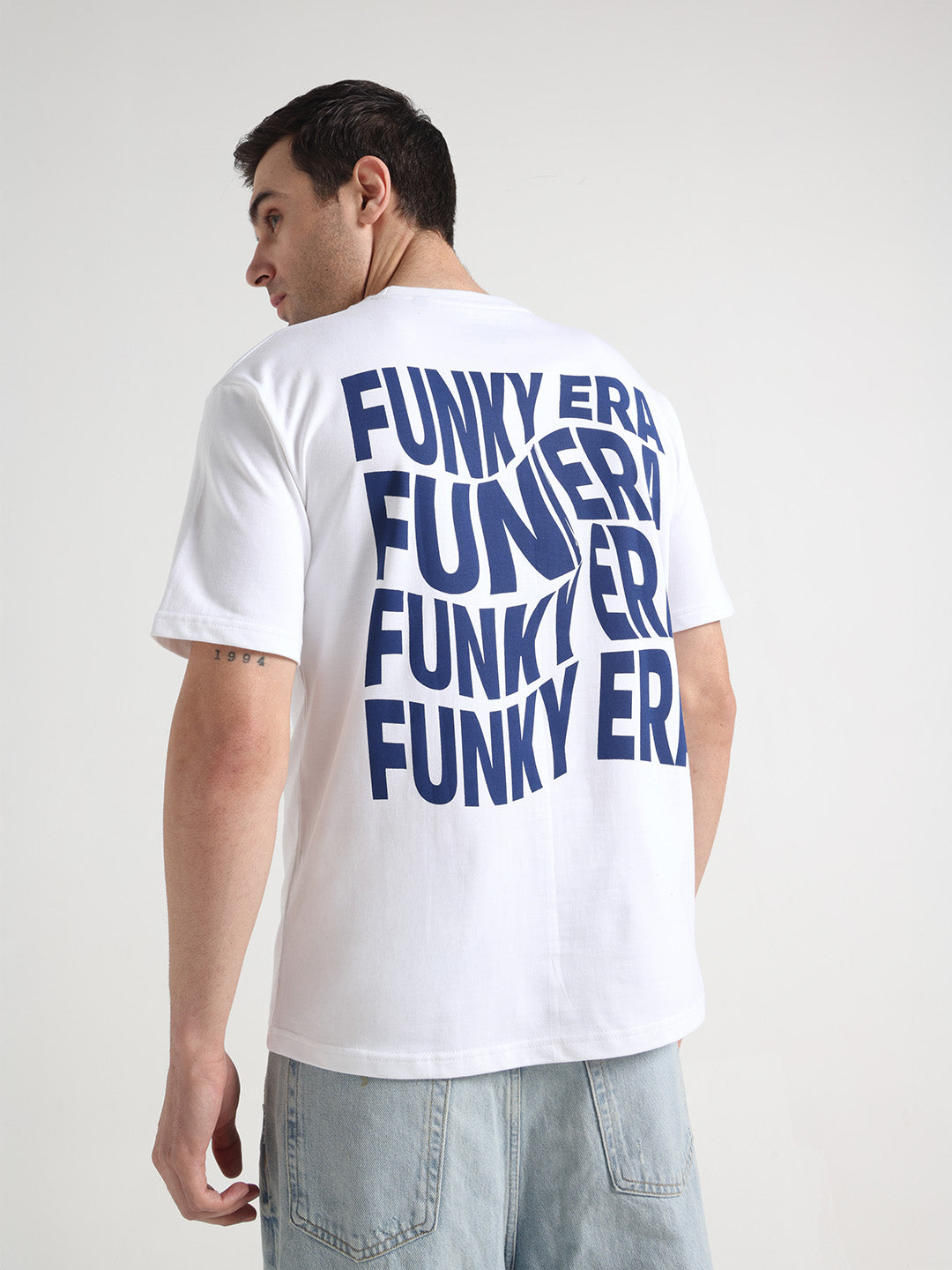 Funky Era White Oversized Back Graphic Printed Tee