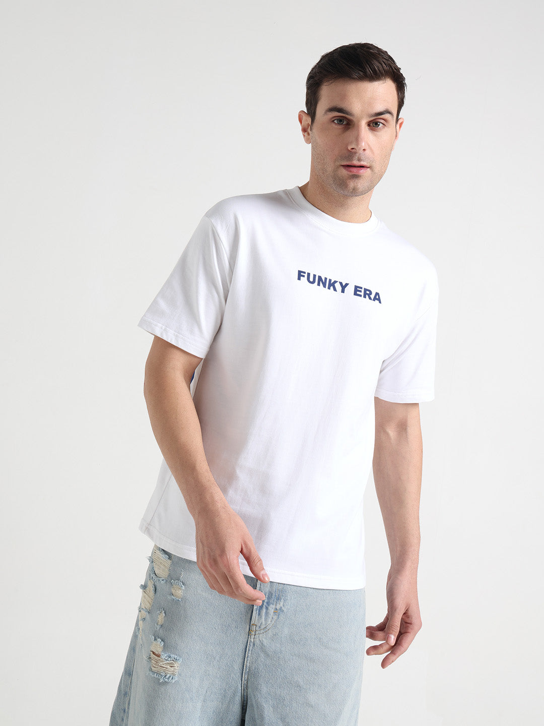 Funky Era White Oversized Back Graphic Printed Tee