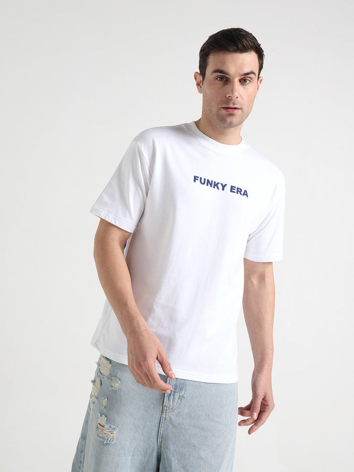 Funky Era White Oversized Back Graphic Printed Tee