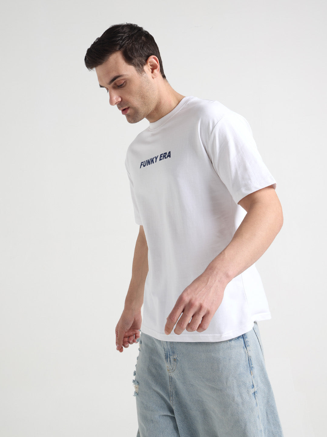 Funky Era White Oversized Back Graphic Printed Tee