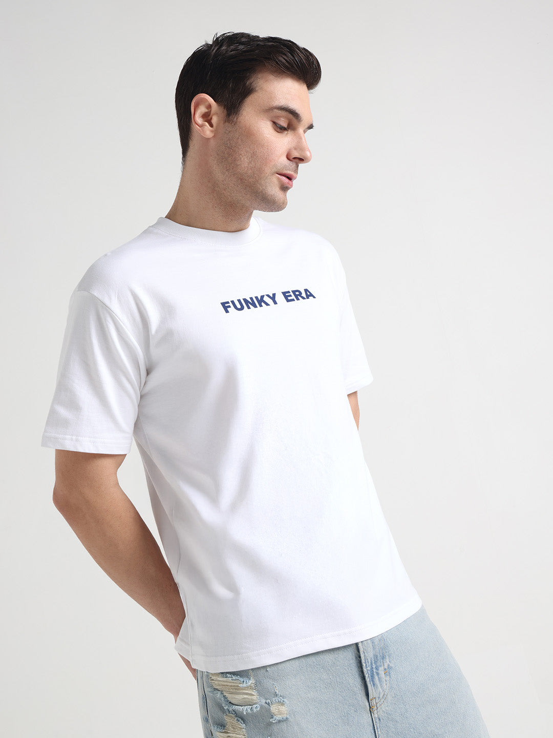 Funky Era White Oversized Back Graphic Printed Tee